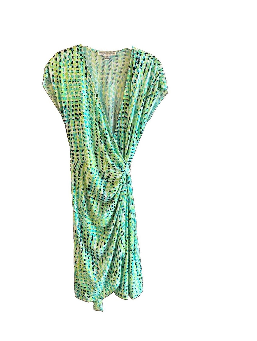 Maggy London 12P Wrap Dress Stretch Green Multicolor Print  Polyester/Spandex